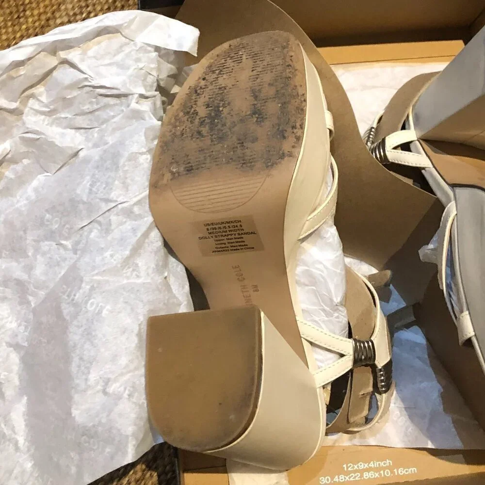 Kenneth Cole Dolly Strappy Platform Ecru Size 8 EUC CLOSET CLEAR-OUT!